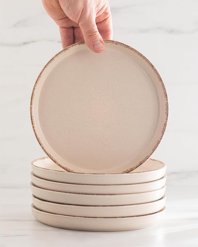 32 Piece Stoneware Dinnerware Set for 8 - Handmade Reactive Glaze Plates and Bowls Set - Chip & Scratch Resistant Dish Set - Dishwasher Microwave Safe - Rustic Beige