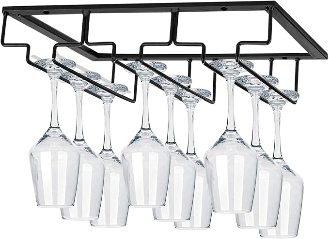 MOCOUM Under Cabinet Stemware Rack, Glass Hanger Rack - Wire Wine Glass Holder Storage Hanger for Cabinet Kitchen Bar (3 Rows)