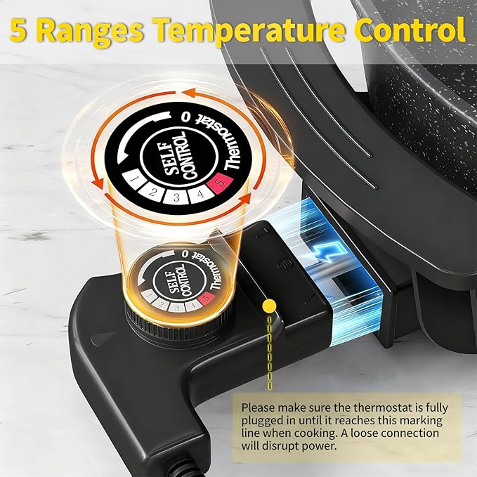 Food Party Electric Hot Pot 6L with Divider Hotpot Pot Electric Shabu Shabu Pot 110V 1200W PFOA FREE Non-Stick Chinese Hot Pot 5-Level Temperature Control