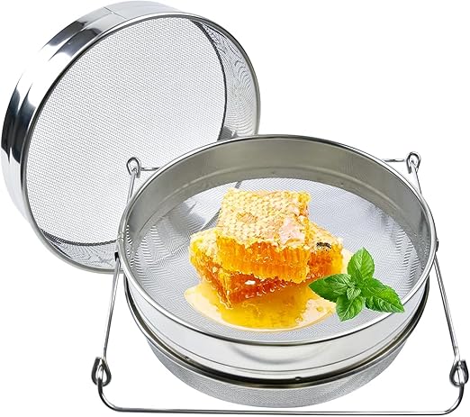 Honey Strainer Stainless Steel Honey Filter Double Sieve Honey Debris Strainer Honey Extractor Equipment for 5 Gallon Bucket Honey Beekeeping Equipment Tools