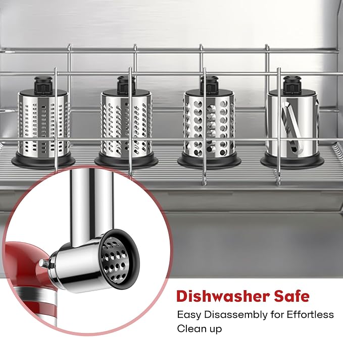 Stainless Steel Slicer Shredder Attachment for Kitchenaid Stand Mixer, Cheese Grater, Salad Maker Accessories for Kitchenaid Mixer, Grinding Powder with 4 Blades by FOCOLLK