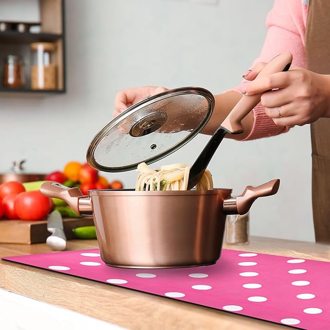 2 in 1 Table Runner Trivet for Hot Pots and Pans Heat Resistant Non Slip Waterproof 39 x 12 Inch Decorative Table Protector for Kitchen Countertop Bright Pink Polka Dots