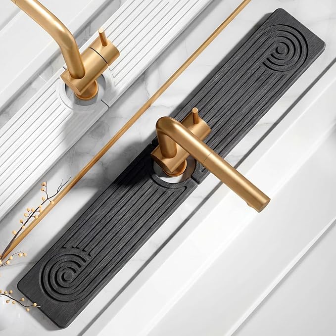 2 Pack Stone Faucet Mat for Kitchen Sink, Absorbing Drying Stone Mat Prevent Moisture, Sink Splash Guard Water,Natural Diatomite Stone Tray for Bathroom Counter 23.6*3.9inch (White+Grey)