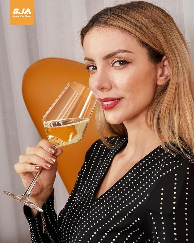 OJA Red Wine Glasses Set of 6, Premium Crystal Wine Glasses Hand Blown, 17 oz, Long Stem, Thin Rim, Perfect for Daily Use, Unique Wedding Anniversary or Birthday Gift