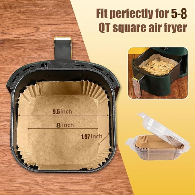 9.5 Inch Paper Air Fryer Liners Disposable,130 Pcs Square Air Fryer Parchment Liners, Suitable for 5-8 Qt,Non-stick &Oil-proof Parchment Paper for Frying