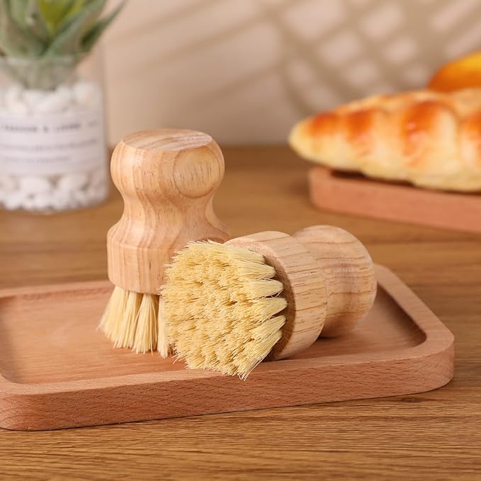 Nuenen 50 Packs Bamboo Dish Scrub Brushes Wooden Scrubbers Set Kitchen Dishwashing Scrubber with Natural Sisal Bristles for Iron Pot Pan Sink(Sisal)