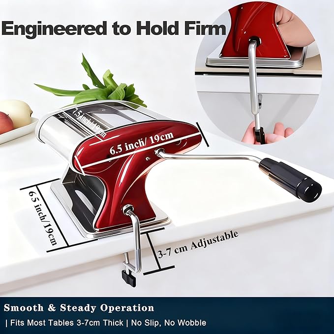 Manual Pasta Maker Machine - Noodle Machine Dough Roller Hand Crank,No Disassembled-2/4mm Width Noodle/0.3-5mm Thickness Dough