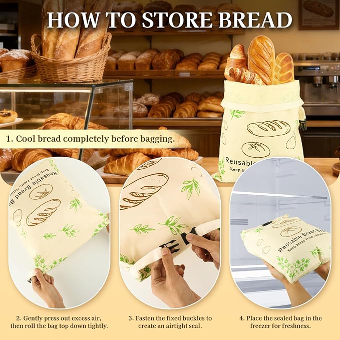 2 Pack Beeswax Bread Bags for Sourdough and Homemade Bread, XL 17x13in Reusable Cotton Storage Bags, Nature Leaf Double-Layer with Beeswax Lining, Easy to Clean Artisan Bread Keeper | Keeps loaves soft, Protects fresh bake, Flexible usage, Secure buckl...