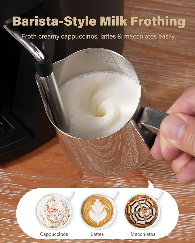 SHARDOR 3.5 Bar Espresso Machine, Compact Expresso Coffee Machines for Home, 4-Cup Espresso Maker with Milk Frother for Cappuccino & Latte, Fast Heating System, Easy-to-Use, 800W, Black