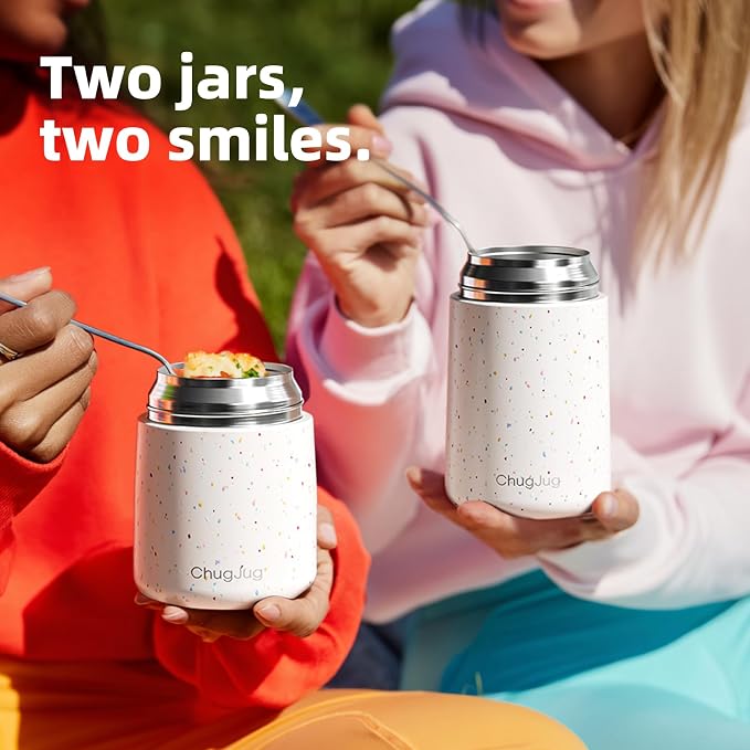 2 Pack Insulated Food Jar Set, 26oz & 18oz Stainless Steel Vacuum Insulated Soup Containers for Hot Food, Leak-Proof Thermal Food Jars with Spoons, Cute Stylish Design for School, Work & Travel (White