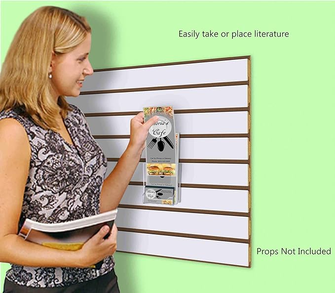 Marketing Holders 6 Pack SlatWall Brochure Holder 4" W Trifold Pocket Retail Display with Attached 3.5" x 2" Business Card Slot Take One Literature Pamphlet Organizer Clear Acrylic