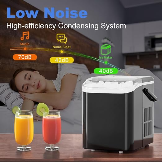 NEWBULIG Countertop Ice Maker Machine with Handle, Portable Bullet Ice Maker Produces 9 Cubes in 6 Minutes, 26 lbs per 24 Hours, Includes Basket & Scoop, for Home Kitchen RV Camping Party, Black
