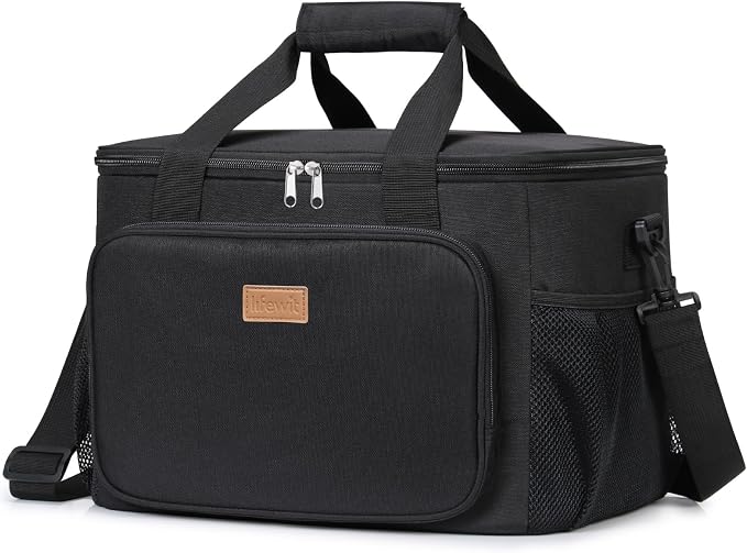 Lifewit Medium Lunch Bag Insulated Lunch Box Soft Cooler Cooling Tote for Adult Men Women, Black 48-Can (33L)
