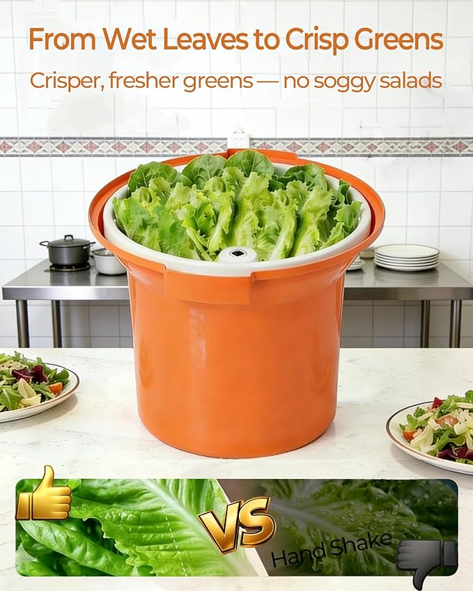Commercial Salad Spinner - 2.5 Gallon Salad Dryer w/Aluminum Handle & Draining Hose, 10Qt Manual Salad Spinner for up to 3 Heads of Lettuce Spinner Large for Catering Kitchen Cafe