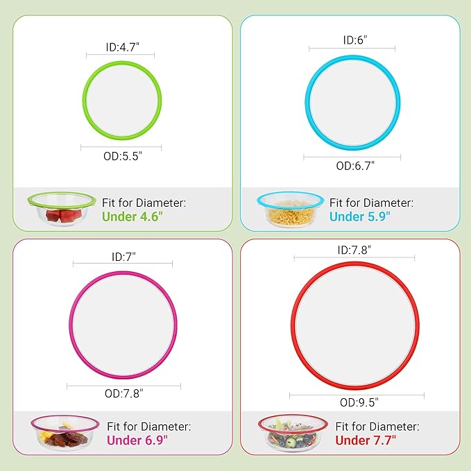 Silicone Stretch Lids Bowl Covers - Reusable silicone covers for food storage, Elastic Bowl Covers for Glass Containers, Round & Rectangle Containers, Food Covers for Keep Food Fresh, 4.6-7.8", 4 PCS