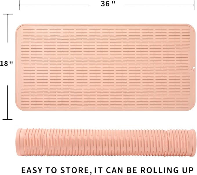 MicoYang Silicone Dish Drying Mat for Multiple Usage,Easy clean,Eco-friendly,Heat-resistant Silicone Mat for Kitchen Counter or Sink,Refrigerator or Drawer Liner Pink 5XL 36inches x 18inches