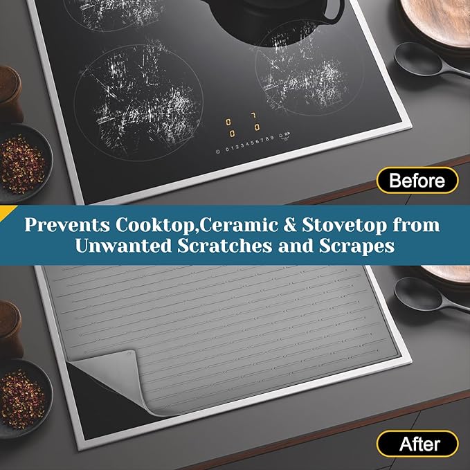 Cook's Aid Stove Top Cover for Electric Stove - Silicone Stove Mat for Glass Top Stove, Glass Cooktop Protector, Dish Mat Drying Kitchen Mat (Grey, 20x28 Inch)