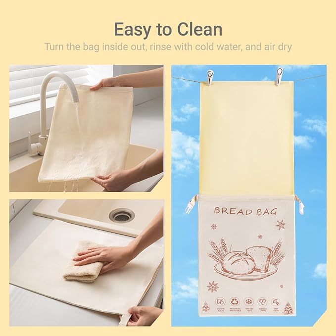 Reusable Beeswax Bread Bags for Homemade Bread & Sourdough, 2 Pack XL 17×13 in Natural Cotton Beeswax Lined Bread Storage Bags, Freezer-Friendly Food Storage to Keep Bread Fresh Longer