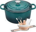 EDGING CASTING Enameled Cast Iron Dutch Oven with Sourdough Bread Baking Kit, Bread Dutch Oven with Lid, Includes Proofing Basket & Baking Tools, 5qt, Darkcyan
