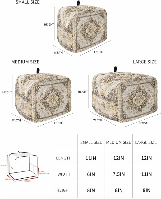 Beige Vintage Boho Toaster Cover 2 Slice, Ethnic Tribal Dustproof Bakeware Oven Protector with Top Hook, Geometric Abstract Waterproof Small Kitchen Appliance Toasters Dust Cover, 11"x6"x8"
