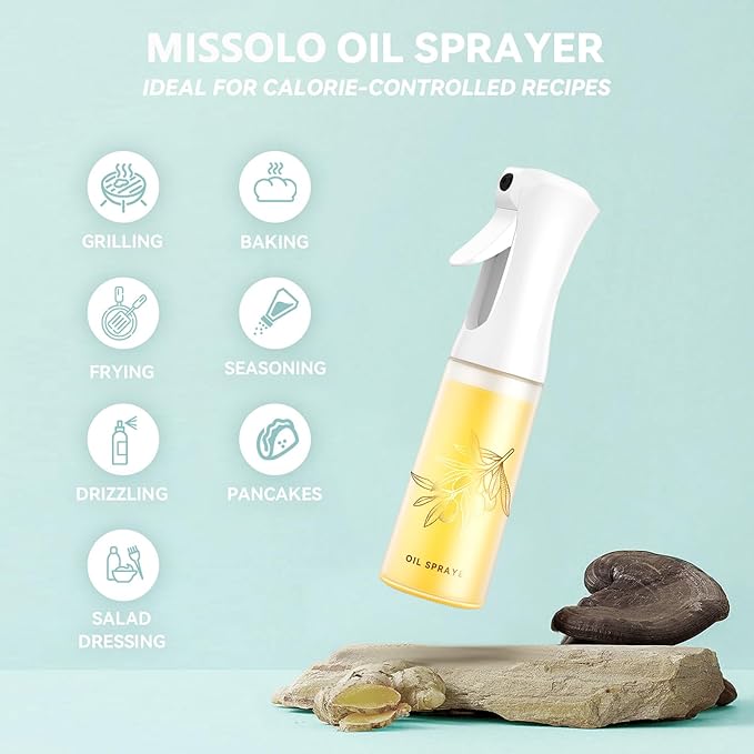 Oil Sprayer for Cooking - Olive Oil Sprayer - 200ml Glass Oil Spray Bottle in Air Fryer Accessories - Oil Dispenser for Kitchen,Air Fryer, Salad, Baking, BBQ (2 Packs)