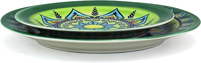 Elama Zen Green Mozaik 16 Piece Luxurious Stoneware Dinnerware with Complete Setting for 4, 16pc