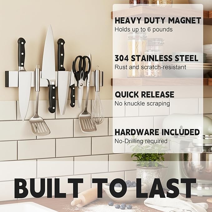Magnetic Knife Strips, Magnetic Knife Holder for Wall 10.5 Inch, Stainless Steel Magnetic Strip Use as Knife Bar, Knife Holder for Kitchen Utensil Organizer