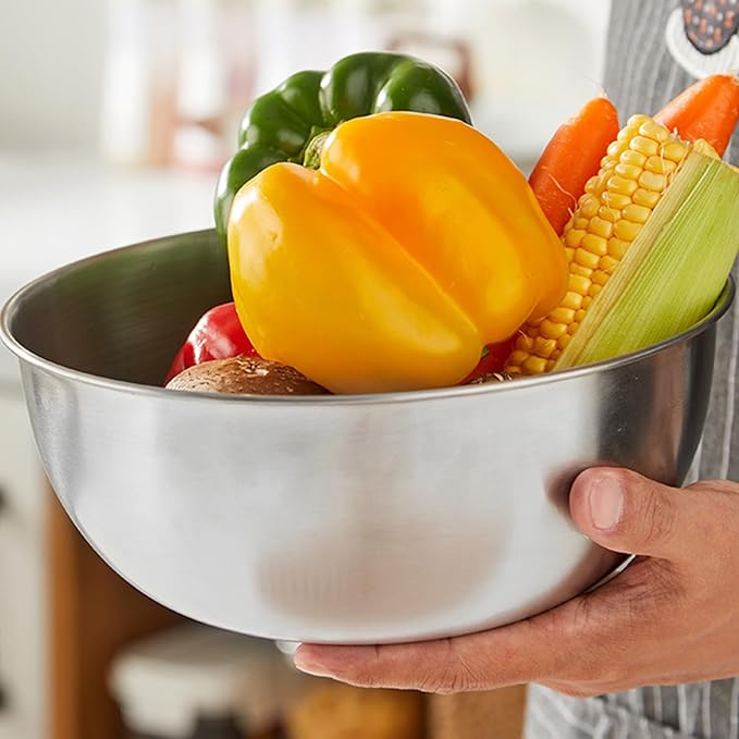 3.7 Qt Stainless Steel Colander & Mixing Bowl with Scale, Large Metal Food Strainer Bowl Fine Mesh for Kitchen Washing Fruit Vegetable Rice Pasta Baking Salad Cooking (Silver)