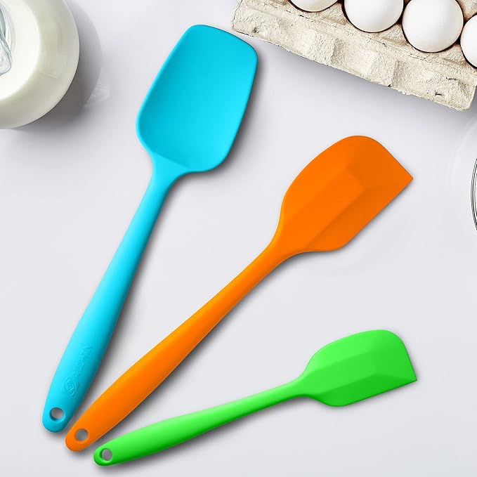 Silicone Spatula 3‑Piece Set Heat Resistant 600°F Non‑Stick Rubber Spatulas with Stainless Steel Core ALLWIN HOUSEWARE Large Spatula, Spoonula & Mini Spatula for Cooking & Baking, Multicolored