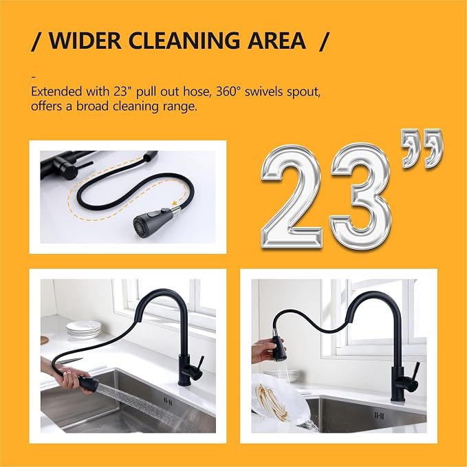 Hiqufet Black Kitchen Faucet with Pull Down Sprayer | Leak-Proof, Fingerprint Resistant Stainless Steel, Single Hole Setup, Single Handle Control