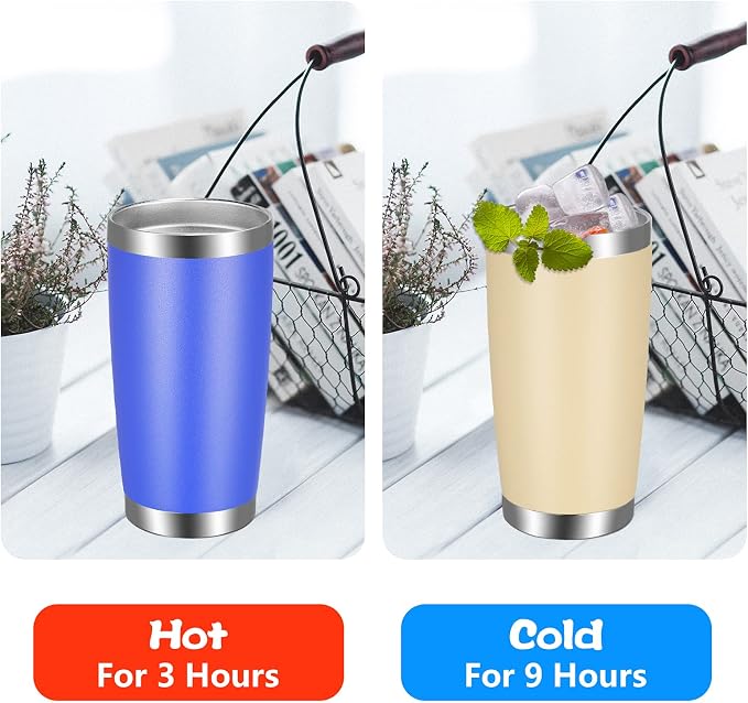 VEGOND 20oz Tumbler with Lid and Straw Stainless Steel Tumbler Cup Bulk Vacuum Insulated Double Wall Travel Coffee Mug Powder Coated Coffee Cup, Blue, 12 Pack