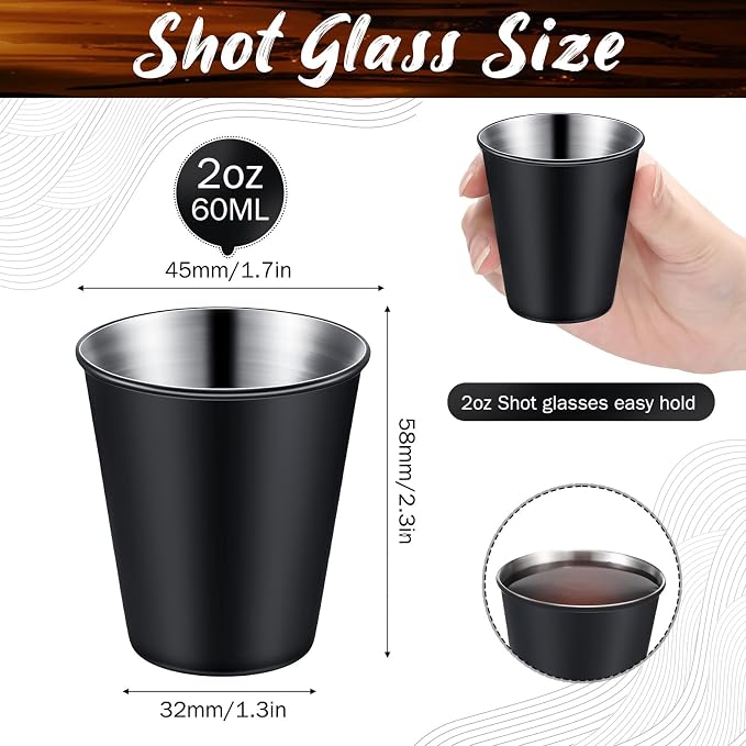 Lallisa 2 oz Stainless Steel Shot Glasses Metal Cups Small Unbreakable Shot Glass for Espresso Whiskey Bar Home Restaurant Camping Barware Gift (Black,200 Pcs)