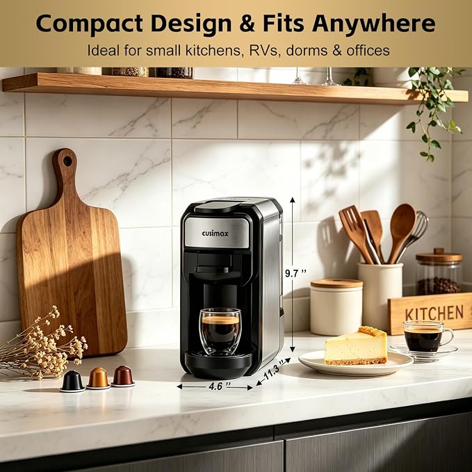 CUSIMAX Espresso Machine Single Serve Coffee Machine Compatible with Nespresso Pods, Adjustable Brewing Size, 19Bar Coffee Maker, Stainless Steel Espresso Maker with 20oz Remevable Water Tank