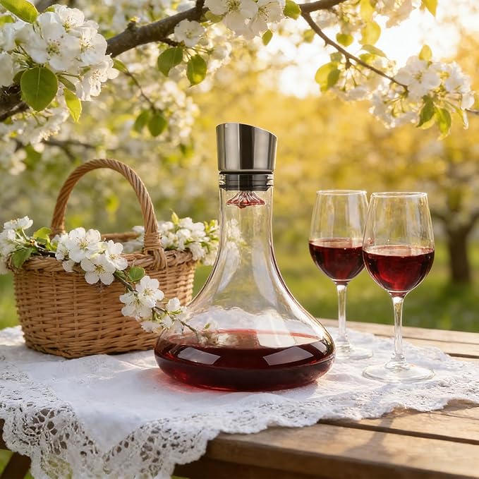 Wine Decanter Built-in Aerator Pourer, 1500ml /50oz Wine Carafe with Aerator,Cleaning Beads and Cork Ball,100% Lead-free Crystal Glass Red Wine Aerator, Wine Gift for Men, Wine Accessories