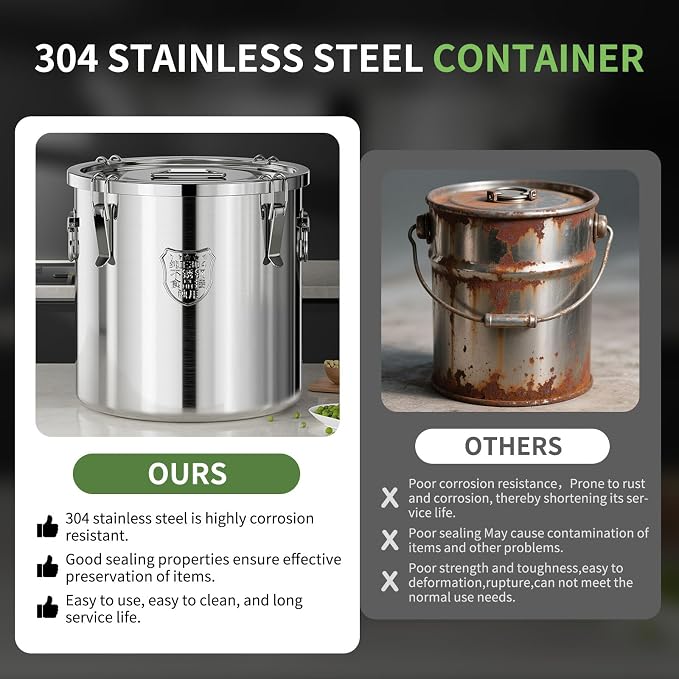 Large Stainless Steel food Storage Containers,5.5Gallon/21Liter Airtight Stainless Steel Bucket With lids,710 OZ Flour Storage Container,Metal Airtight Canister for Rice,Coffee Bean,Dog Food