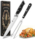 Livtek Carving Knife Set - Razor-Sharp German Stainless Steel - Ergonomic Handle & Full Tang Design - for Slicing Roast, Turkey, Ham, BBQ - 8 Inch Knife & 7 Inch Fork - Thanksgiving Gift
