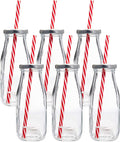 Estilo Glass Milk Bottle with Lid - Milk Glass - Reusable Glass Bottle for Dairy Milk With Straws & Metal Screw On Lids, 10.5 Ounce, Clear, Set of 7