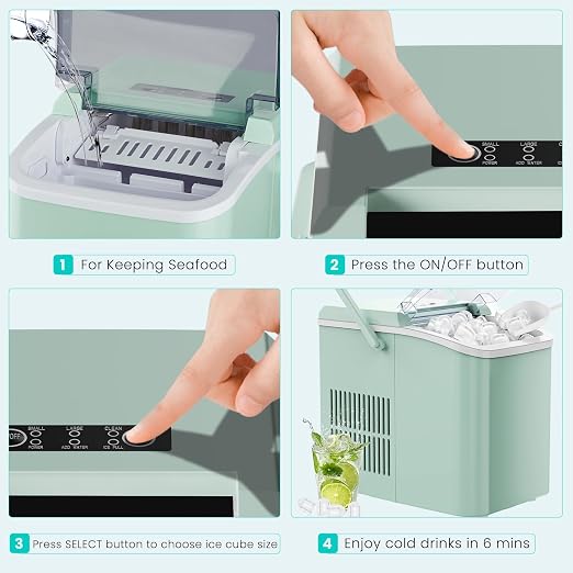 OLIXIS Ice Maker Machine with Handle,26lbs in 24 Hours,9 Cubes in 6 Mins,Auto-Cleaning Portable Ice Maker with Basket and Scoop, Countertop for Home, Kitchen, Camping, RV, Sleek Green