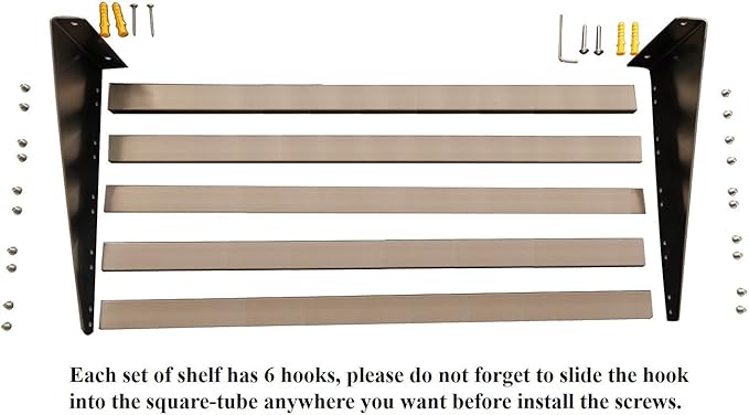 304 Stainless Steel Standard Wall Shelf, Cookware Storage Organizer, Kitchen Wall Pot Pan Rack,With 6 Hooks, Capacity 200 lb (23.5" x 11.5") suitable for Electric or Induction Cooker