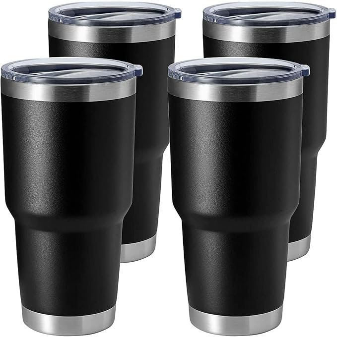 HASLE OUTFITTERS 30oz Stainless Steel Tumbler, Double Wall Vacuum Insulated Travel Mug Tumbler, Durable Insulated Coffee Mug, Gift Box Set (Black, 4)