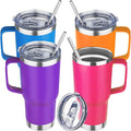 20oz Stainless Steel Insulated Handle Tumbler, Leak Proof Travel Mug with Lid and Straw, Keeps Hot/Cold for 8/12 Hours, Set of 4