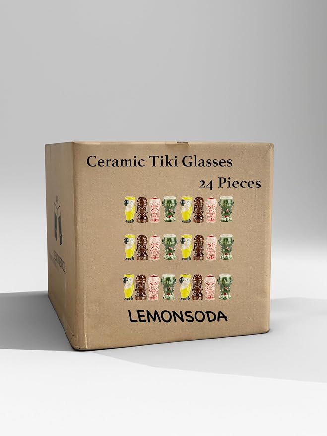 LEMONSODA Ceramic Hawaiian Tiki Glasses (Luau, Set of 32)(2075)