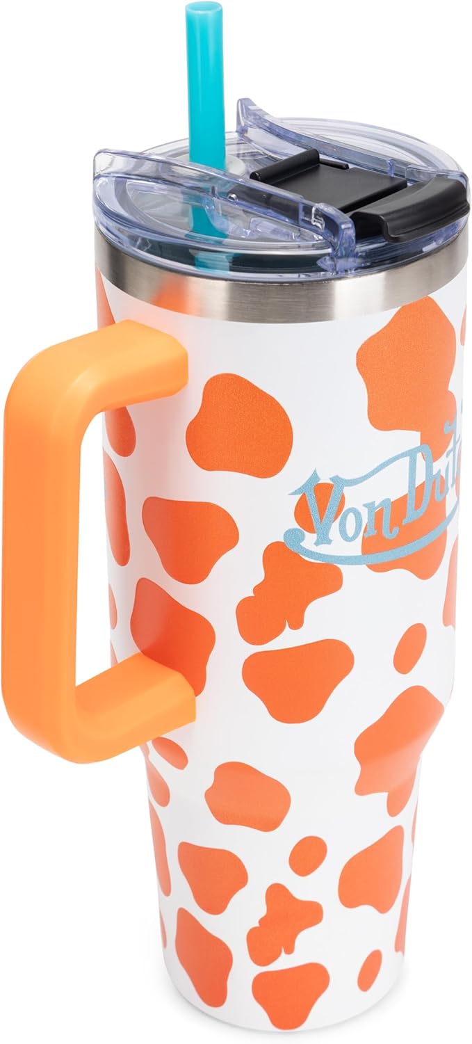 Von Dutch Orange Cow 40oz Double Walled Insulated Food Grade Stainless Steel Tumbler, BPA Free - 24 Hours Cold / 10 Hours Hot