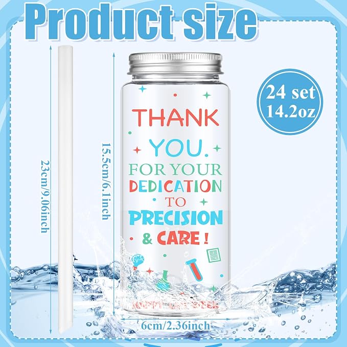 Skylety 24 Pcs Lab Week 2026 Gifts Cups Bulk, Laboratory Science Cups Appreciation Gifts 14oz Plastic Tumblers with Lids & Straws, for Laboratory Workers, Scientists, Medical Students & Graduates