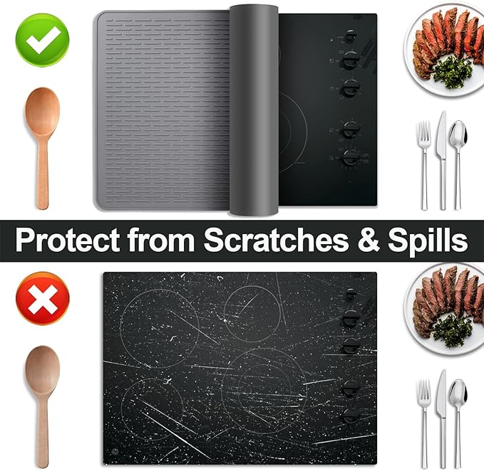 Stove Top Cover for Electric Stove- Range Covers for Electric Stove,Silicone XXL Dish Drying Mat, Glass Cooktop Covers, Flat RV Range top Mats (Gray, 30"x21")