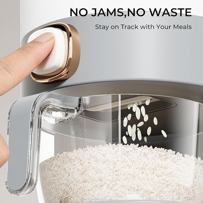 UFORU Rice Dispenser, Rice Storage Container with Measuring Cup for Kitchen Pantry Household, Cereal Dry Food Storage Containers Airtight, Sealed Moisture Proof, (Gray 22 Lbs)