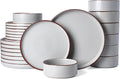 Famiware Nebula Ridge Stoneware Dinnerware Sets for 8, 24 Pieces Plates and Bowls Sets, Dishes Set, Microwave and Dishwasher Safe Kitchen Plates, Light Gray
