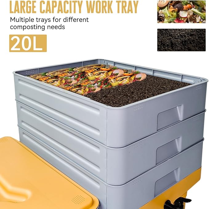 5-Tray Worm Composter,100L WormCompost Bin for Vermicomposting Starter, Indoor & Outdoor Worms Farm Composting Bin, Worm Compost Bin for Recycling Food Waste