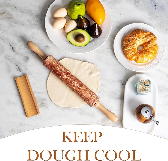 Koville Marble Rolling Pin, Non-Stick Polished Dough Roller, Pasta, Dumpling, Ravioli, Fondant,Pie Crust, Kitchen Baking Pastry Tools Red Marble
