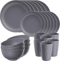 Quatish 32 Piece Plates and Bowls Sets for 8, Unbreakable Dinnerware Sets, Plastic Dish Set for Camping, Dishwasher Microwave Safe, Outdoor Kitchen and Apartment Dorm Dinning RV Essentials, Grey